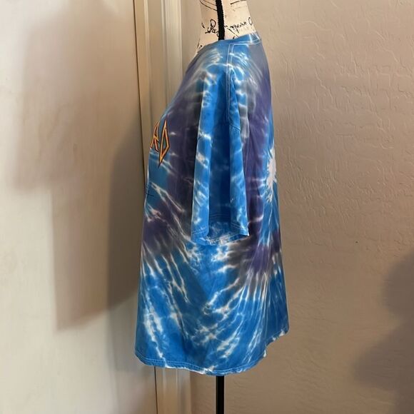 Def Leppard Blue Multi Color Print Adrenalize Boho Tie Dye Graphic Shirt - Picture 2 of 6